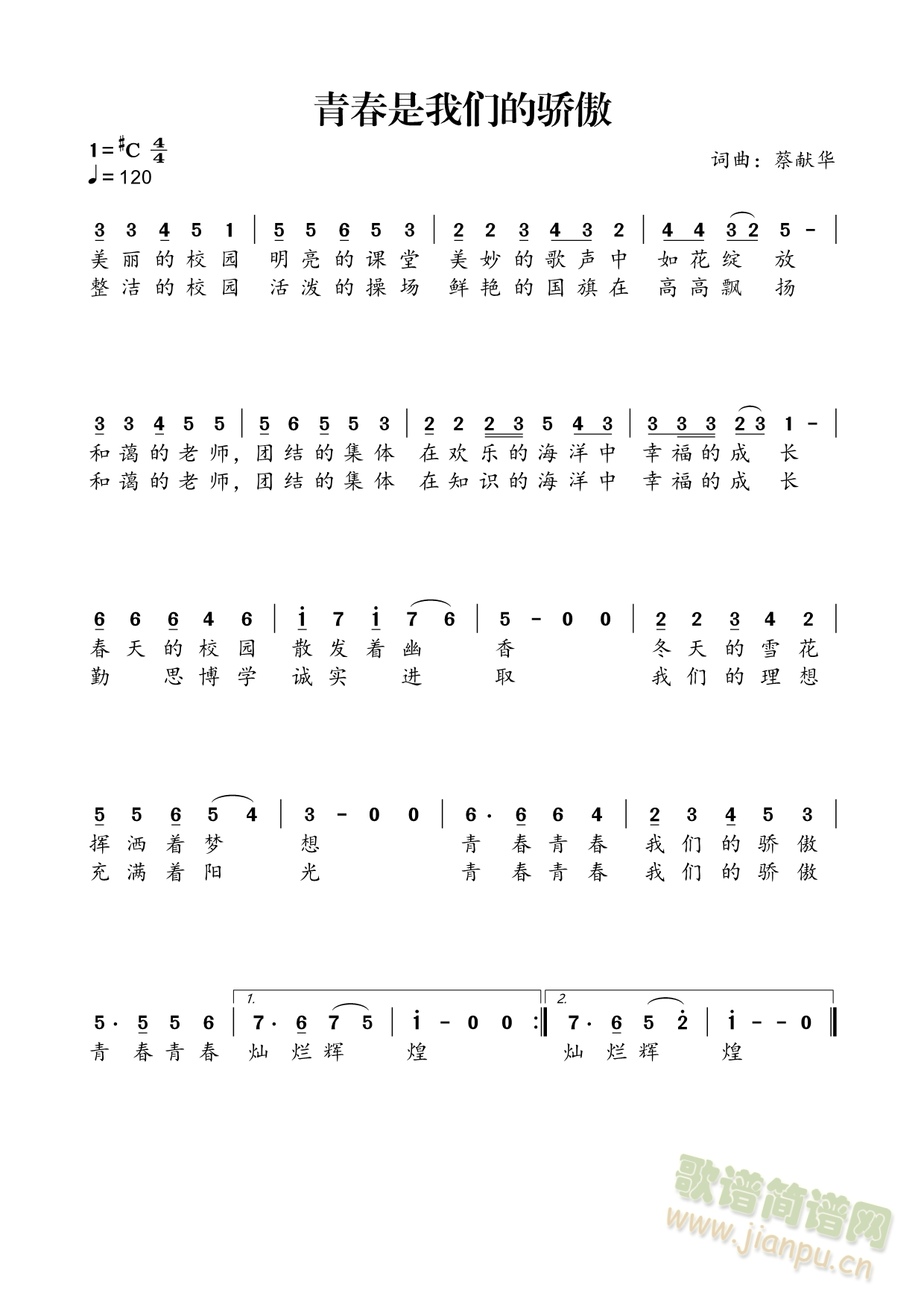 青春是我的骄傲(七字歌谱)1